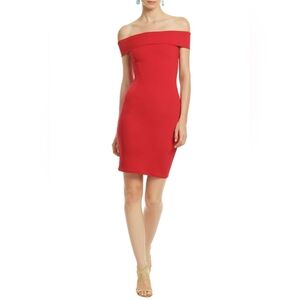 Halston Smooth Operator Off The Shoulder Bodycon Mini Dress Bandage Red Size 2